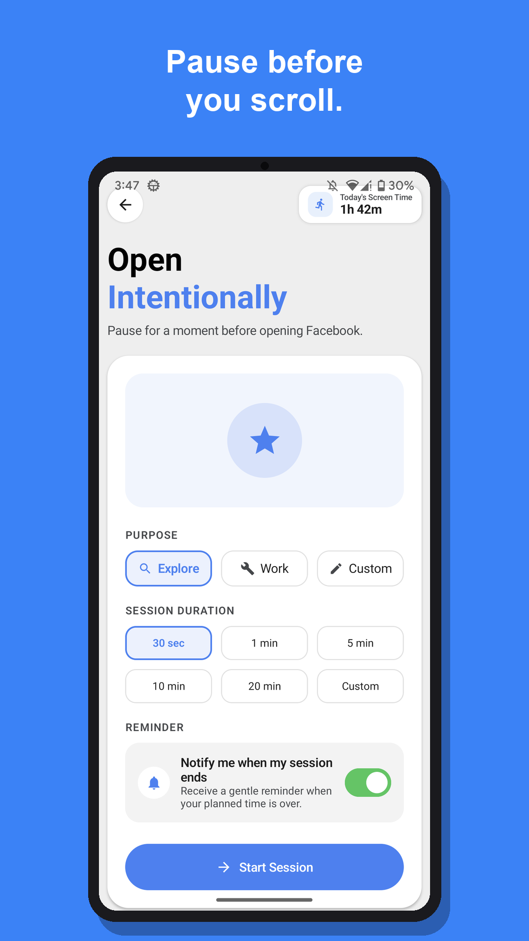 GoFree intentional open pause screen